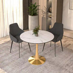 Table de salle à manger ronde 35 pouces pour 4 personnes avec plateau en MDF et piètement en acier doré pour cuisine et salle à manger