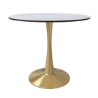 Table de salle à manger ronde 35 pouces pour 4 personnes avec plateau en MDF et piètement en acier doré pour cuisine et salle à manger
