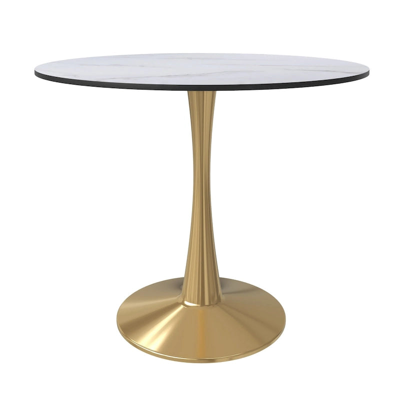 Table de salle à manger ronde 35 pouces pour 4 personnes avec plateau en MDF et piètement en acier doré pour cuisine et salle à manger