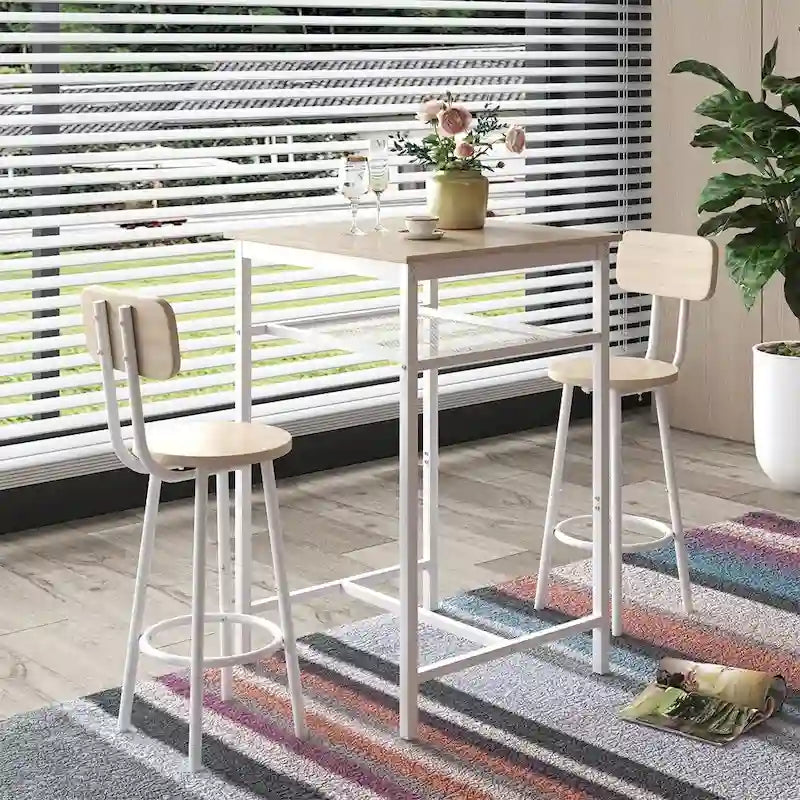 Ensemble table de bar et 2 tabourets avec étagère métallique, petite table de pub, ensemble repas
