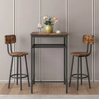 Ensemble table de bar et 2 tabourets avec étagère métallique, petite table de pub, ensemble repas