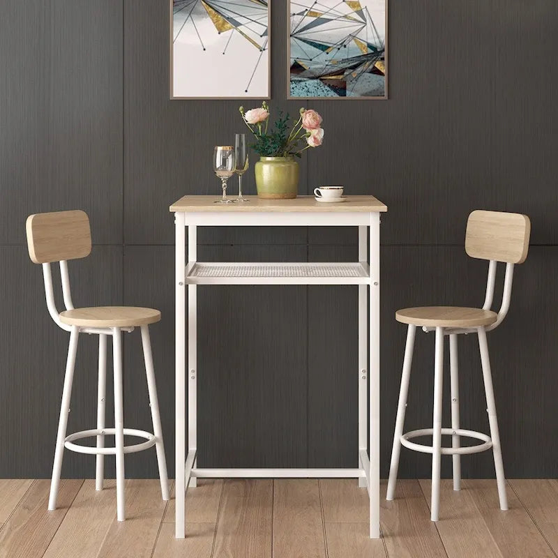 Ensemble table de bar et 2 tabourets avec étagère métallique, petite table de pub, ensemble repas