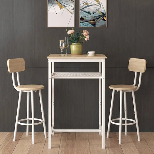Ensemble table de bar et 2 tabourets avec étagère métallique, petite table de pub, ensemble repas