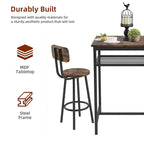 Ensemble table de bar et 2 tabourets avec étagère métallique, petite table de pub, ensemble repas