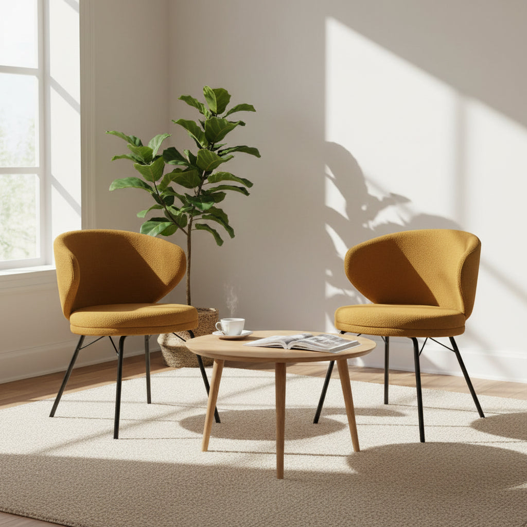Set of 2 Barclay Orange Boucle Fabric Dining Chair with Black Iron Legs