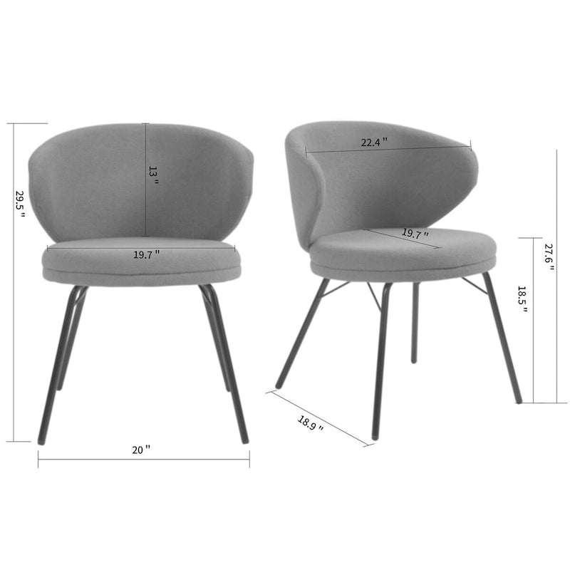 Chaises de salle à manger Boucle avec pieds en fer noir, ensemble de 2