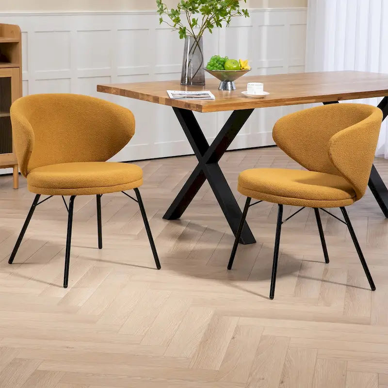 Chaises de salle à manger Boucle avec pieds en fer noir, ensemble de 2