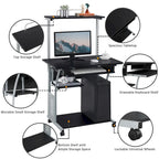 Bureau d'ordinateur portable avec 4 étagères et tablette coulissante pour clavier
