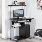 Bureau d'ordinateur portable avec 4 étagères et tablette coulissante pour clavier
