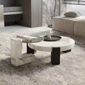 Tables basses gigognes rondes Blanches et Noires avec plateau en verre, lot de 2