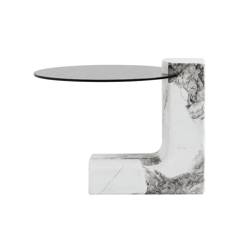 Tables basses gigognes rondes Blanches et Noires avec plateau en verre, lot de 2