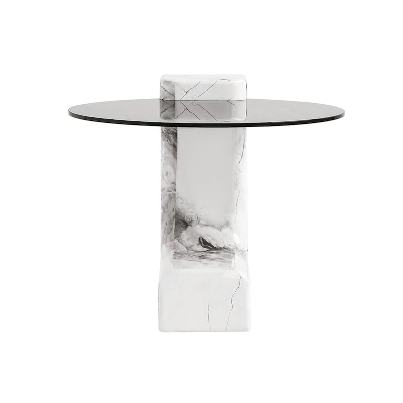 Tables basses gigognes rondes Blanches et Noires avec plateau en verre, lot de 2