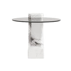 Tables basses gigognes rondes Blanches et Noires avec plateau en verre, lot de 2