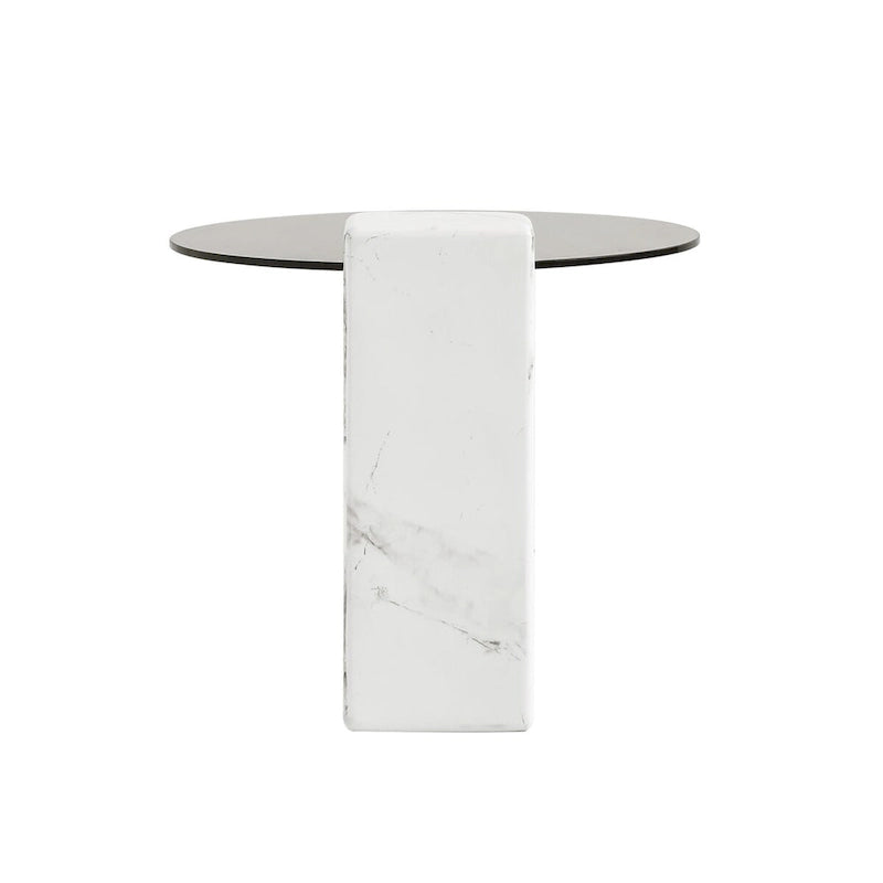 Tables basses gigognes rondes Blanches et Noires avec plateau en verre, lot de 2
