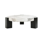 Tables basses gigognes rondes Blanches et Noires avec plateau en verre, lot de 2