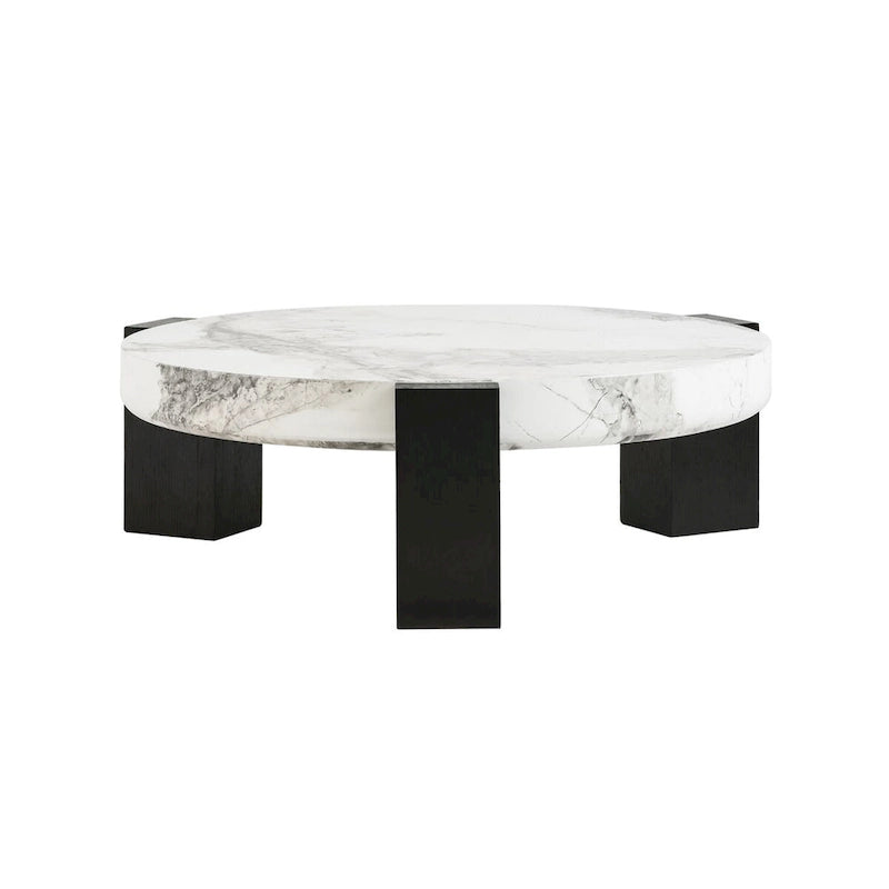 Tables basses gigognes rondes Blanches et Noires avec plateau en verre, lot de 2