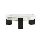 Tables basses gigognes rondes Blanches et Noires avec plateau en verre, lot de 2