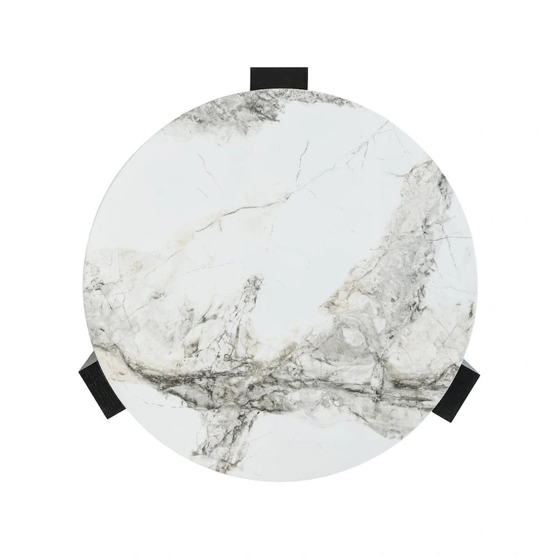 Tables basses gigognes rondes Blanches et Noires avec plateau en verre, lot de 2