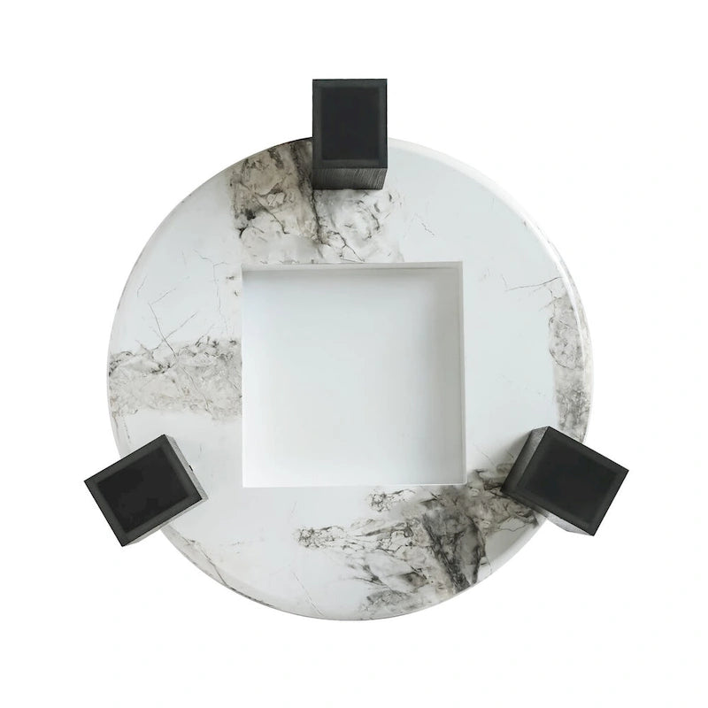 Tables basses gigognes rondes Blanches et Noires avec plateau en verre, lot de 2