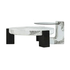Tables basses gigognes rondes Blanches et Noires avec plateau en verre, lot de 2