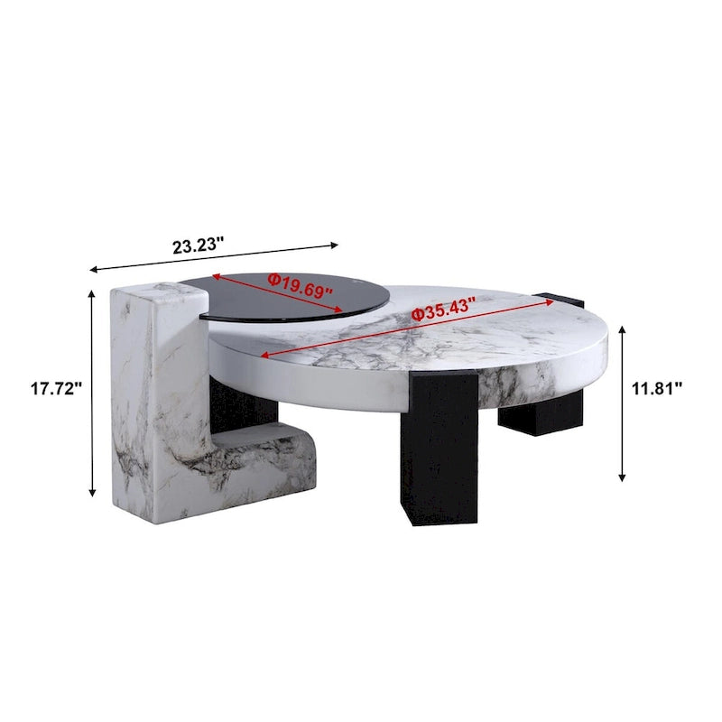 Tables basses gigognes rondes Blanches et Noires avec plateau en verre, lot de 2