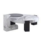 Tables basses gigognes rondes Blanches et Noires avec plateau en verre, lot de 2