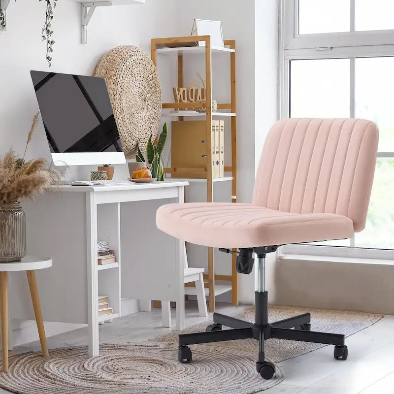 Chaise Criss-Cross sans accoudoirs avec roulettes | Réglable en hauteur | Blanc / Cerisier / Beige / Rose / Gris | Pour 1 personne