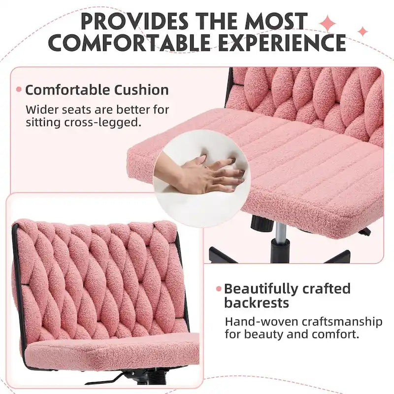 Chaise Criss-Cross sans accoudoirs avec roulettes | Réglable en hauteur | Blanc / Cerisier / Beige / Rose / Gris | Pour 1 personne