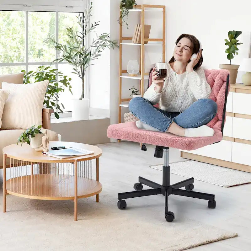 Chaise Criss-Cross sans accoudoirs avec roulettes | Réglable en hauteur | Blanc / Cerisier / Beige / Rose / Gris | Pour 1 personne