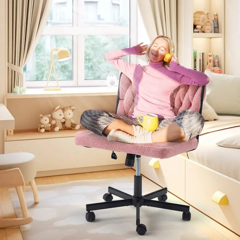 Chaise Criss-Cross sans accoudoirs avec roulettes | Réglable en hauteur | Blanc / Cerisier / Beige / Rose / Gris | Pour 1 personne