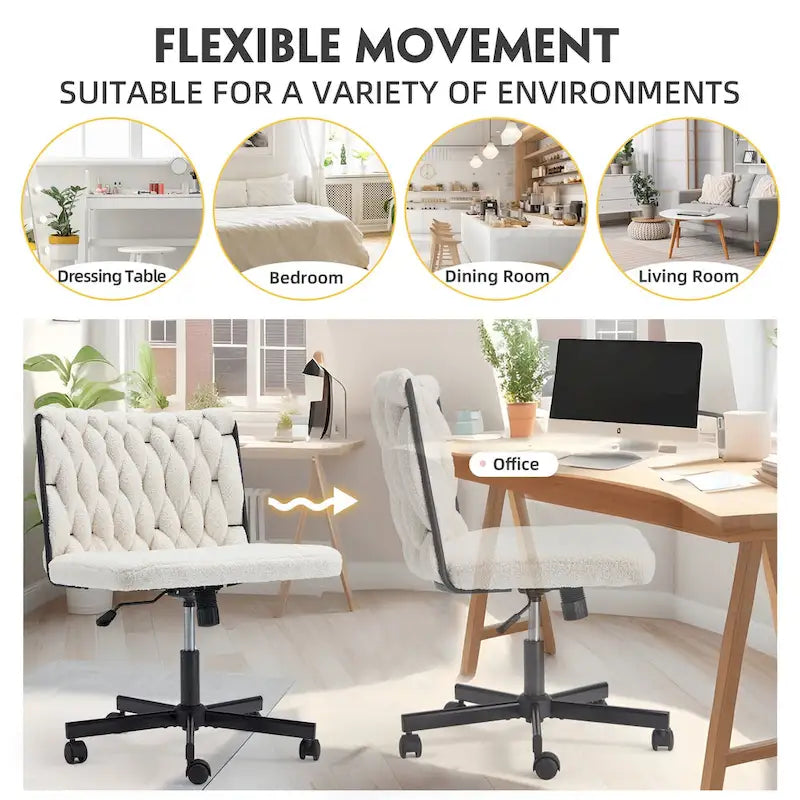 Chaise Criss-Cross sans accoudoirs avec roulettes | Réglable en hauteur | Blanc / Cerisier / Beige / Rose / Gris | Pour 1 personne
