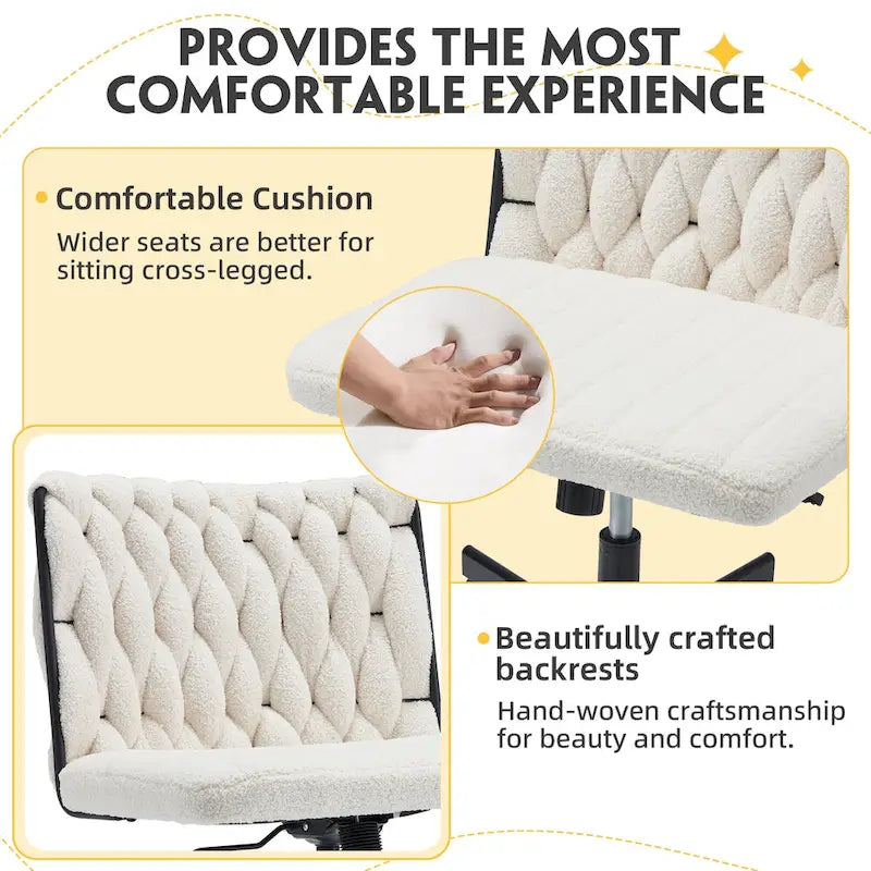 Chaise Criss-Cross sans accoudoirs avec roulettes | Réglable en hauteur | Blanc / Cerisier / Beige / Rose / Gris | Pour 1 personne