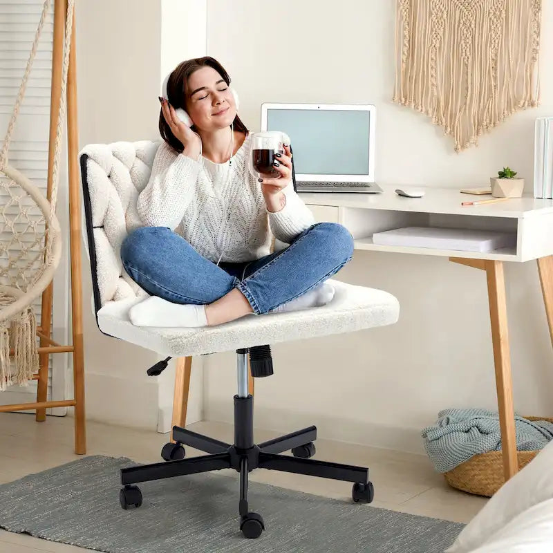 Chaise Criss-Cross sans accoudoirs avec roulettes | Réglable en hauteur | Blanc / Cerisier / Beige / Rose / Gris | Pour 1 personne