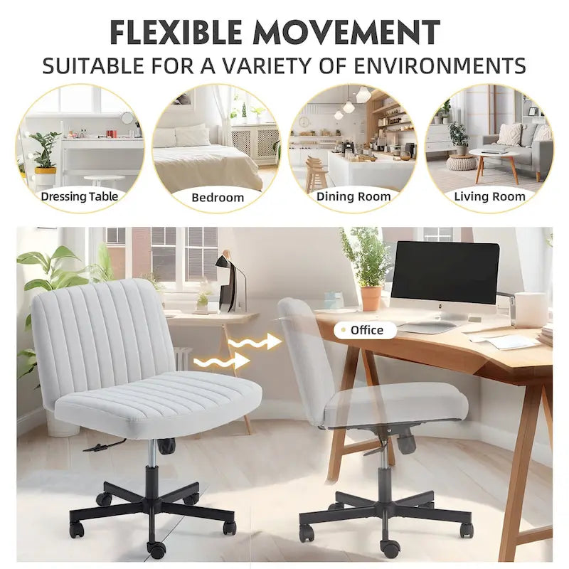 Chaise Criss-Cross sans accoudoirs avec roulettes | Réglable en hauteur | Blanc / Cerisier / Beige / Rose / Gris | Pour 1 personne