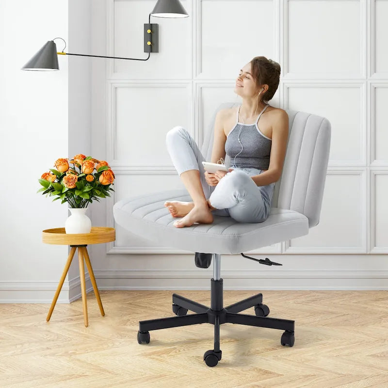 Chaise Criss-Cross sans accoudoirs avec roulettes | Réglable en hauteur | Blanc / Cerisier / Beige / Rose / Gris | Pour 1 personne