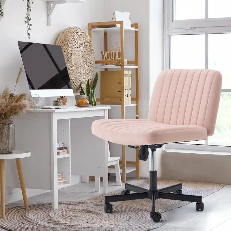 Chaise Criss-Cross sans accoudoirs avec roulettes | Réglable en hauteur | Blanc / Cerisier / Beige / Rose / Gris | Pour 1 personne