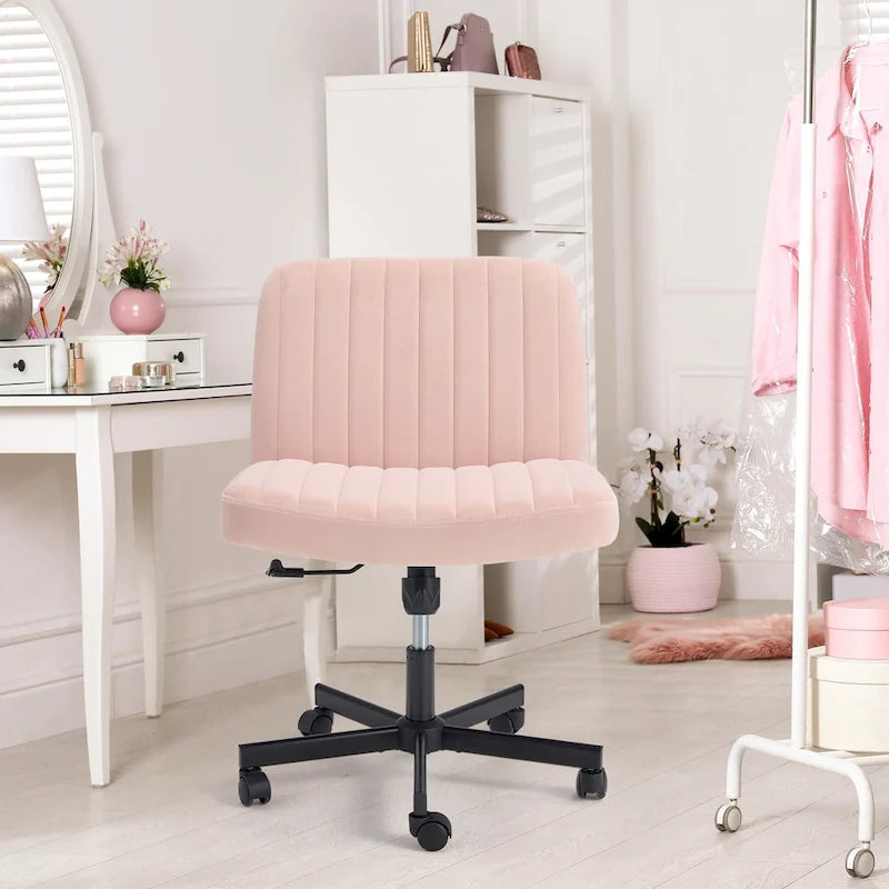 Chaise Criss-Cross sans accoudoirs avec roulettes | Réglable en hauteur | Blanc / Cerisier / Beige / Rose / Gris | Pour 1 personne