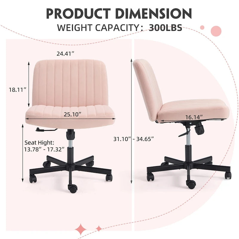 Chaise Criss-Cross sans accoudoirs avec roulettes | Réglable en hauteur | Blanc / Cerisier / Beige / Rose / Gris | Pour 1 personne