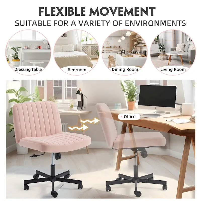 Chaise Criss-Cross sans accoudoirs avec roulettes | Réglable en hauteur | Blanc / Cerisier / Beige / Rose / Gris | Pour 1 personne