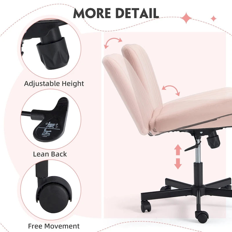 Chaise Criss-Cross sans accoudoirs avec roulettes | Réglable en hauteur | Blanc / Cerisier / Beige / Rose / Gris | Pour 1 personne