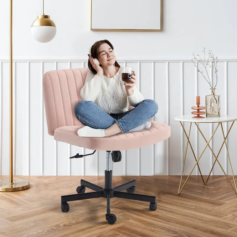 Chaise Criss-Cross sans accoudoirs avec roulettes | Réglable en hauteur | Blanc / Cerisier / Beige / Rose / Gris | Pour 1 personne