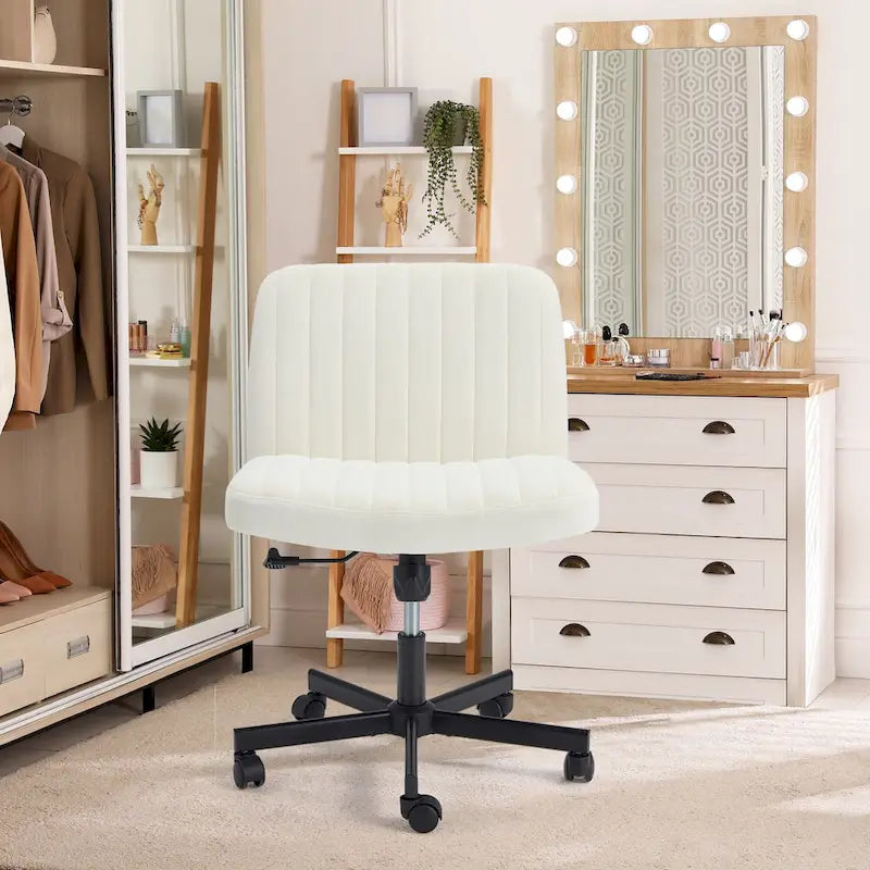 Chaise Criss-Cross sans accoudoirs avec roulettes | Réglable en hauteur | Blanc / Cerisier / Beige / Rose / Gris | Pour 1 personne