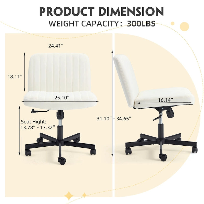 Chaise Criss-Cross sans accoudoirs avec roulettes | Réglable en hauteur | Blanc / Cerisier / Beige / Rose / Gris | Pour 1 personne