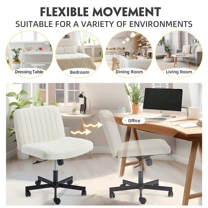 Chaise Criss-Cross sans accoudoirs avec roulettes | Réglable en hauteur | Blanc / Cerisier / Beige / Rose / Gris | Pour 1 personne