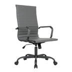 Chaise de bureau pivotante à dossier haut en cuir nervuré réglable avec piètement en métal noir