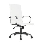 Chaise de bureau pivotante à dossier haut en cuir nervuré réglable avec piètement en métal noir