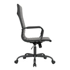 Chaise de bureau pivotante à dossier haut en cuir nervuré réglable avec piètement en métal noir