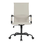 Chaise de bureau pivotante à dossier haut en cuir nervuré réglable avec piètement en métal noir