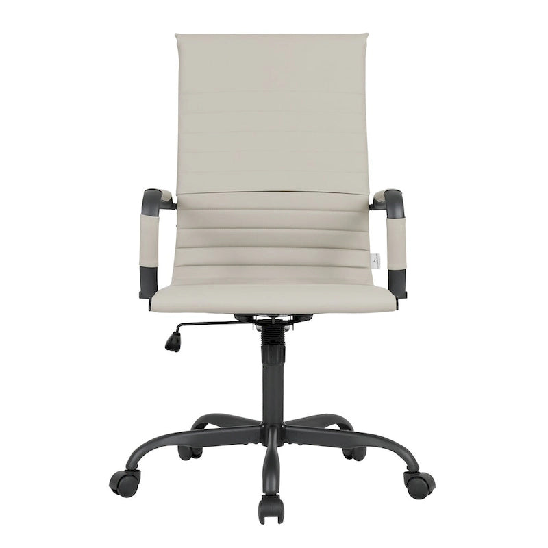 Chaise de bureau pivotante à dossier haut en cuir nervuré réglable avec piètement en métal noir