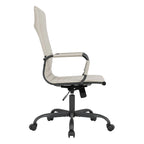 Chaise de bureau pivotante à dossier haut en cuir nervuré réglable avec piètement en métal noir